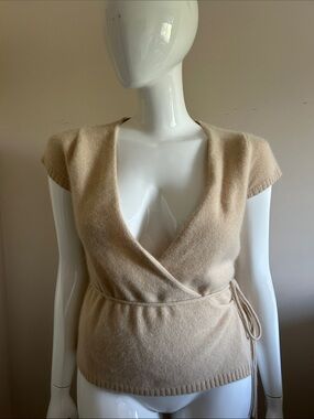 Vintage Esprit Cream Lambswool and Angora Wrap Top with Tie, size XL